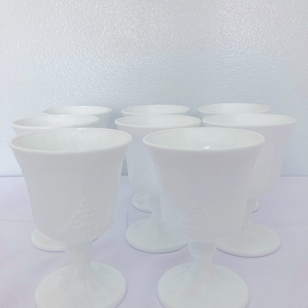(SOLD) Harvest grapes milk glass goblets.